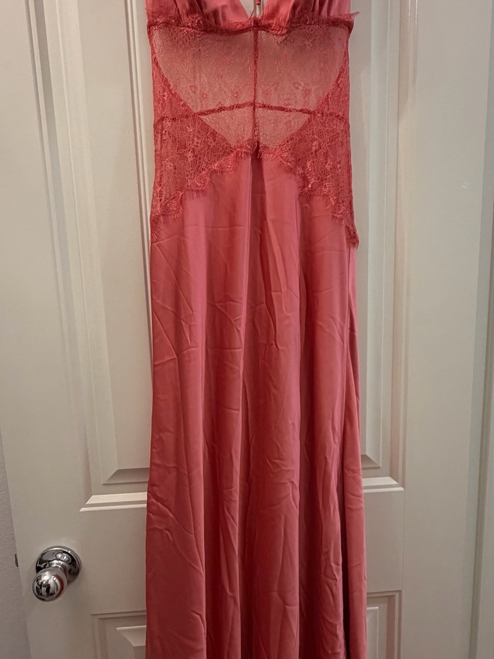 Dinah MESHKI Halter Lace-Trim Long Slip Gown in Rose Pink - Picture 2 of 4